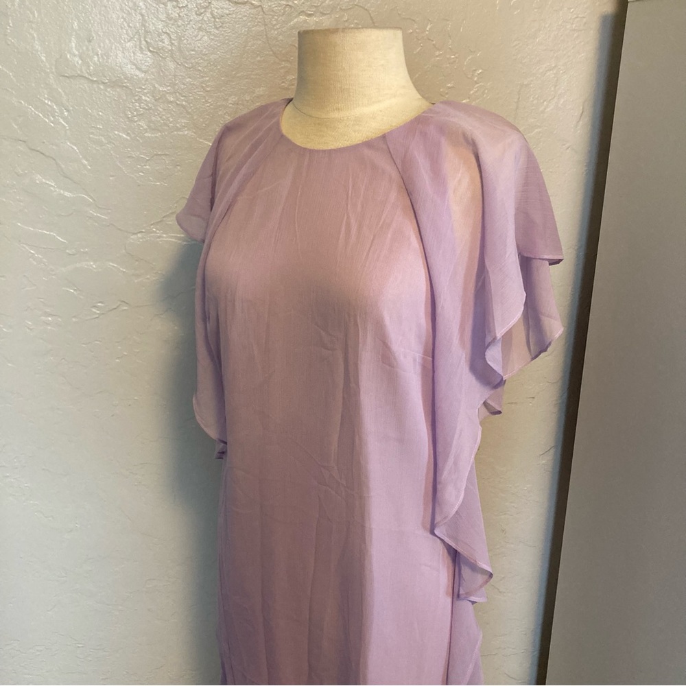 NEW!  Lauren Ralph Lauren Ruffled Olokun crepe Dress in ‘violet’ - Picture 3 of 13